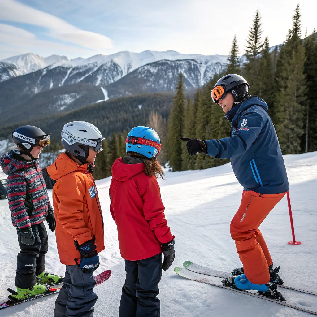 Ski instructor teaching a group
